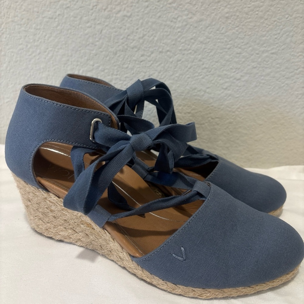 VIONIC Aruba Kaitlyn denim Espadrille Wedge Sandals Sz 8